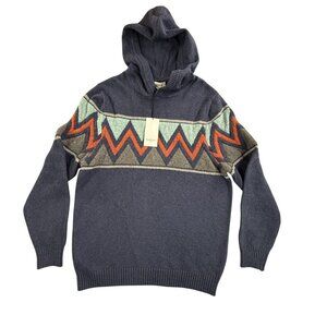 Goodfellow & Co Sweater Mens Medium Blue Hooded Pullover Chevron Knit Jacquard
